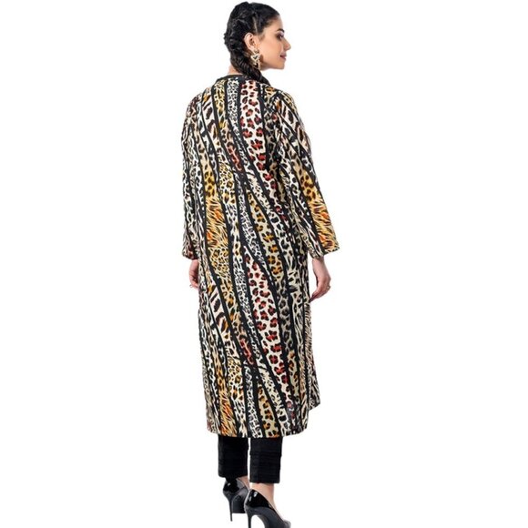 Animal print leopard long sleeves shift shirt-dress kaftan tunic kurta XS/S - Picture 3 of 12
